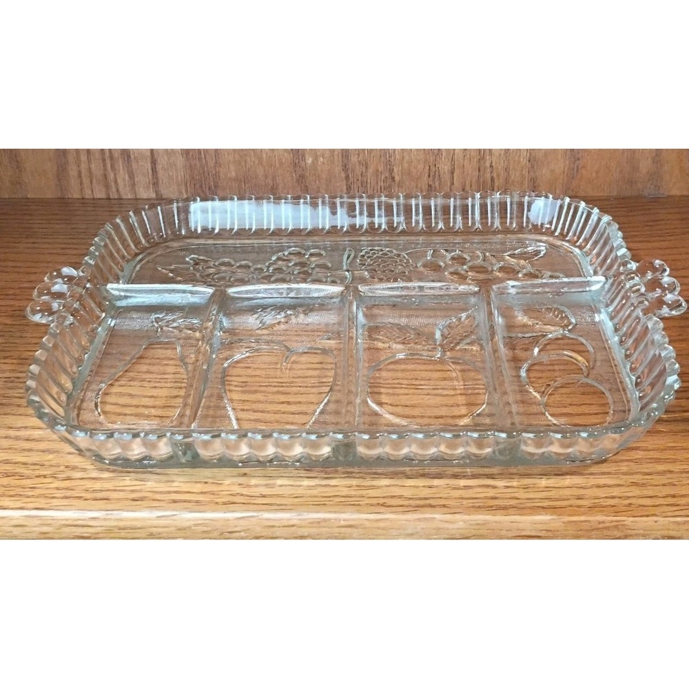 Vintage Indiana Glass Tray Embossed Fruit Divided 5-Part Serving Relish Crudités